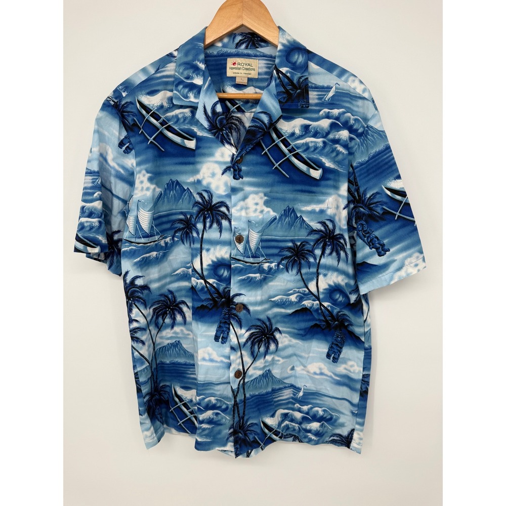 Vintage Royal Hawaiian Creations Men's L Aloha Shirt Cotton Matched Pocket Mint